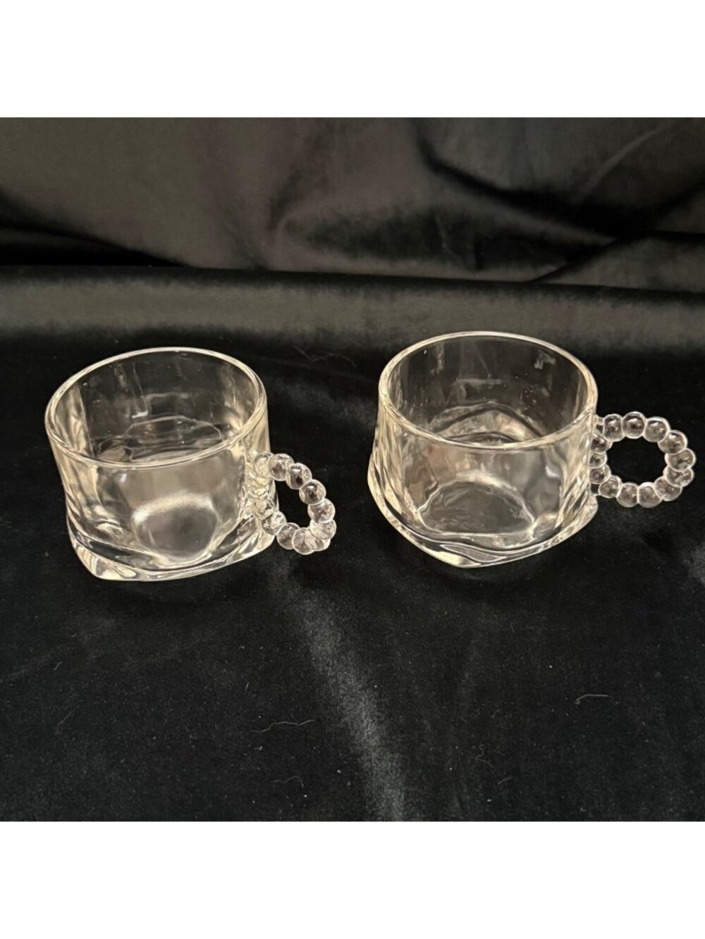 Set of 2 Vintage Hazel Atlas "Orchard Crystal" Punch Cups Beaded Handle Clear Gl